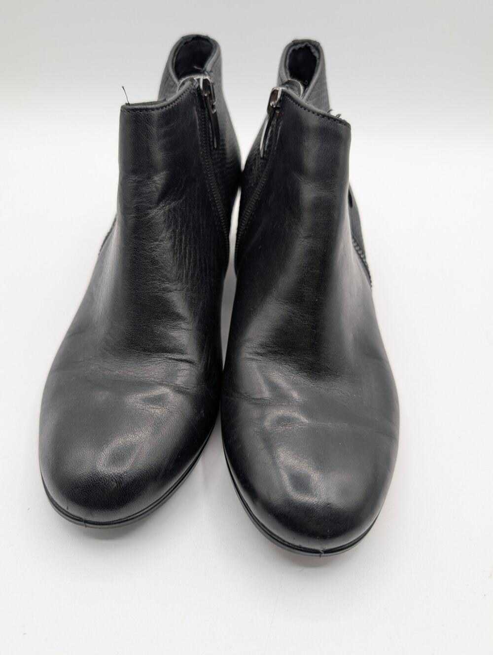 ECCO Shape M 35 Black Leather Ankle Boots Lizard Embossed Block Heel Size 36